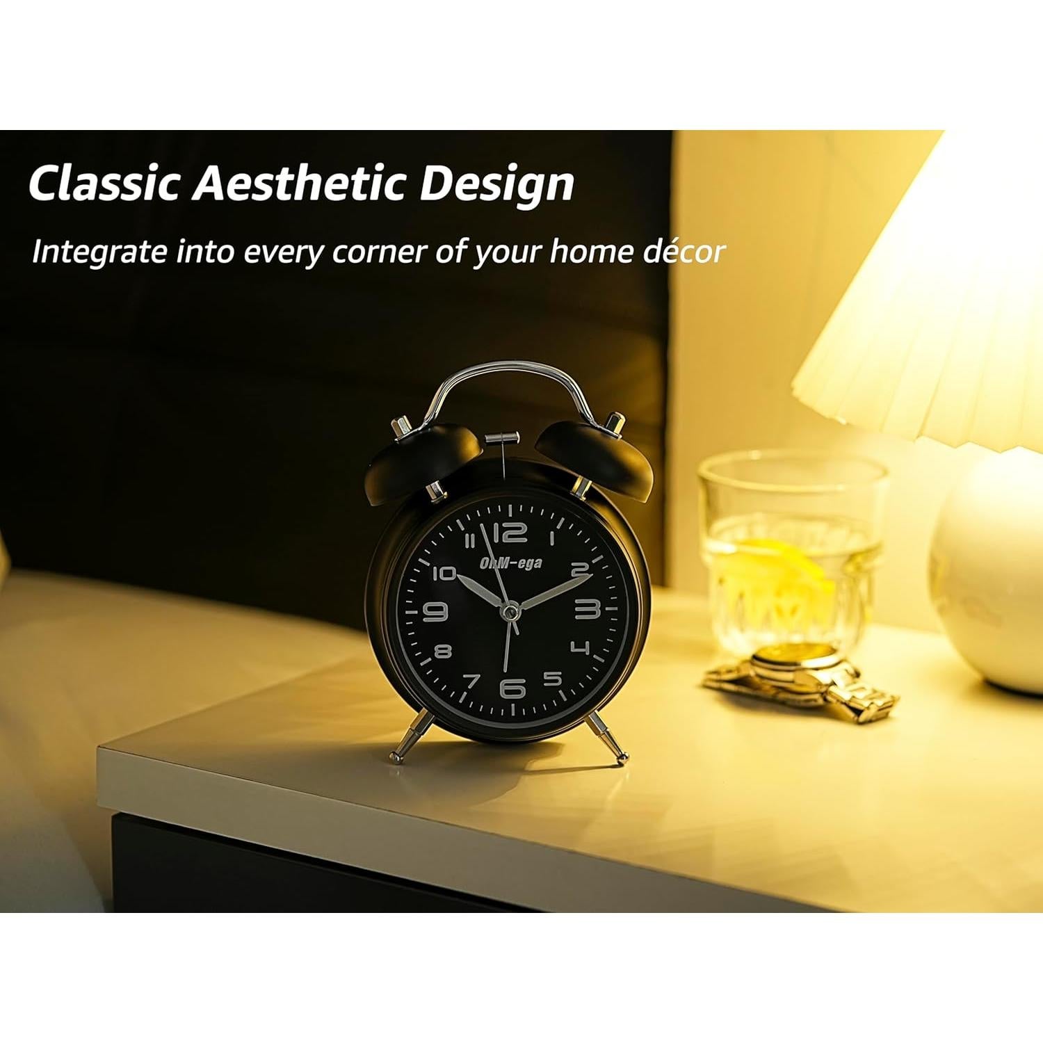 Reloj Despertador OhM-ega Twin Bell Negro 4" Mecánico