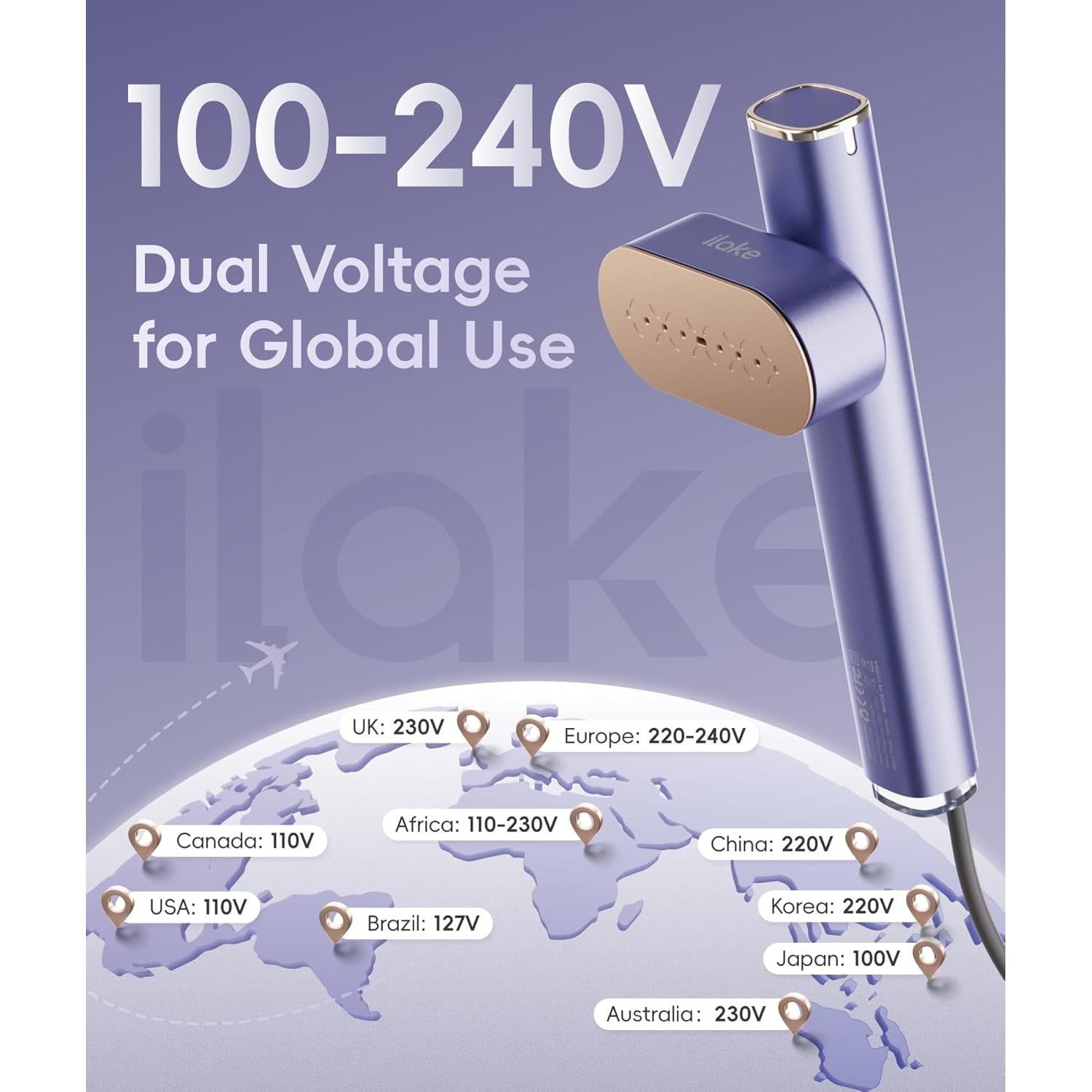 Vaporera de Viaje Ilake CW-5205, 1000W, Doble Voltaje 100-240V