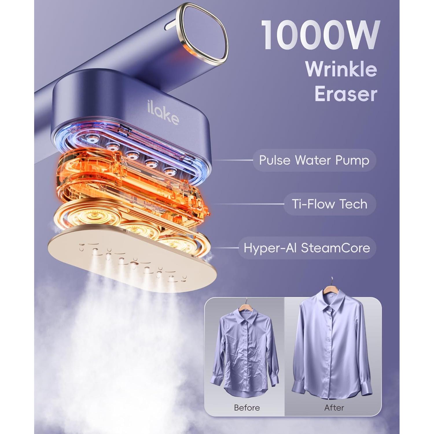 Vaporera de Viaje Ilake CW-5205, 1000W, Doble Voltaje 100-240V