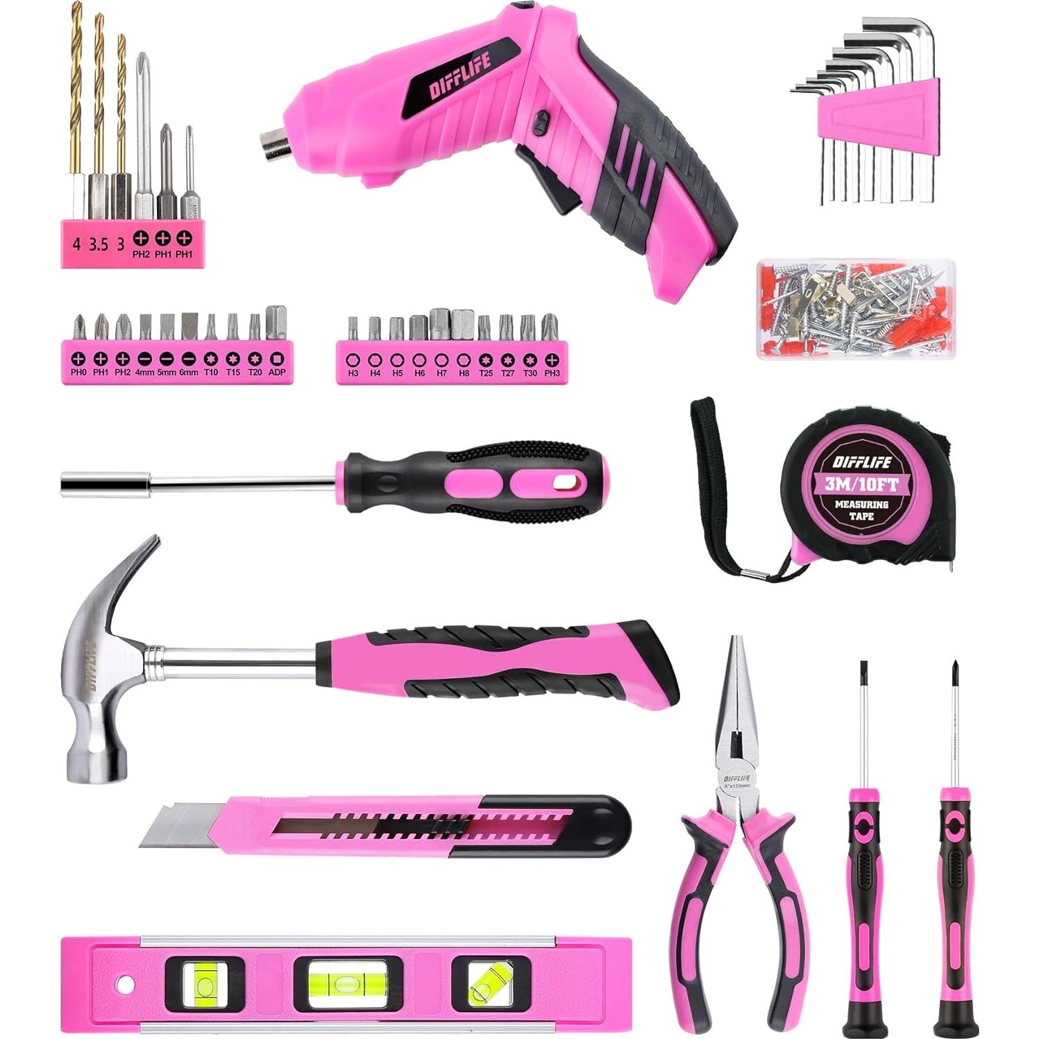 Juego de Herramientas Rosa 126 Piezas DIFFLIFE con Bolsa 38.2x19.7cm