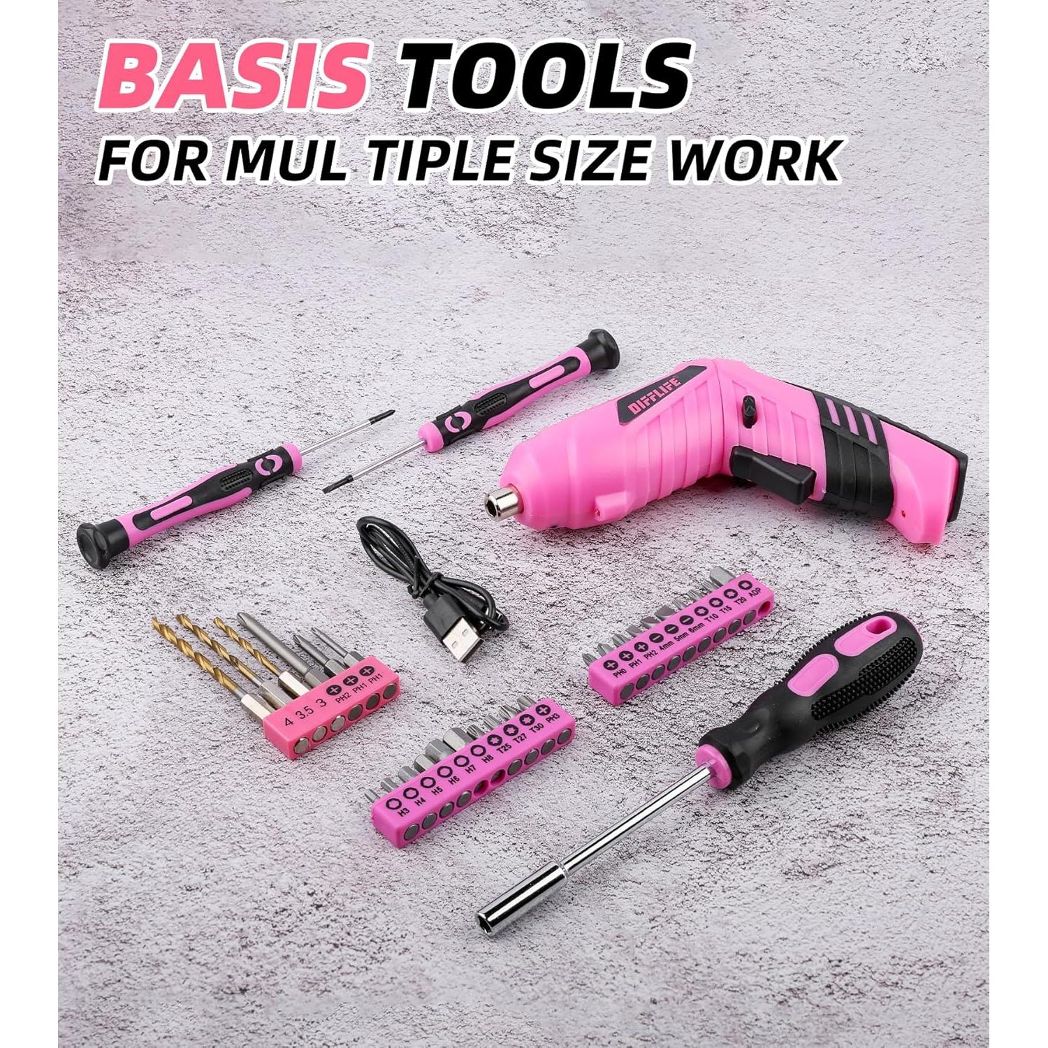 Juego de Herramientas Rosa 126 Piezas DIFFLIFE con Bolsa 38.2x19.7cm