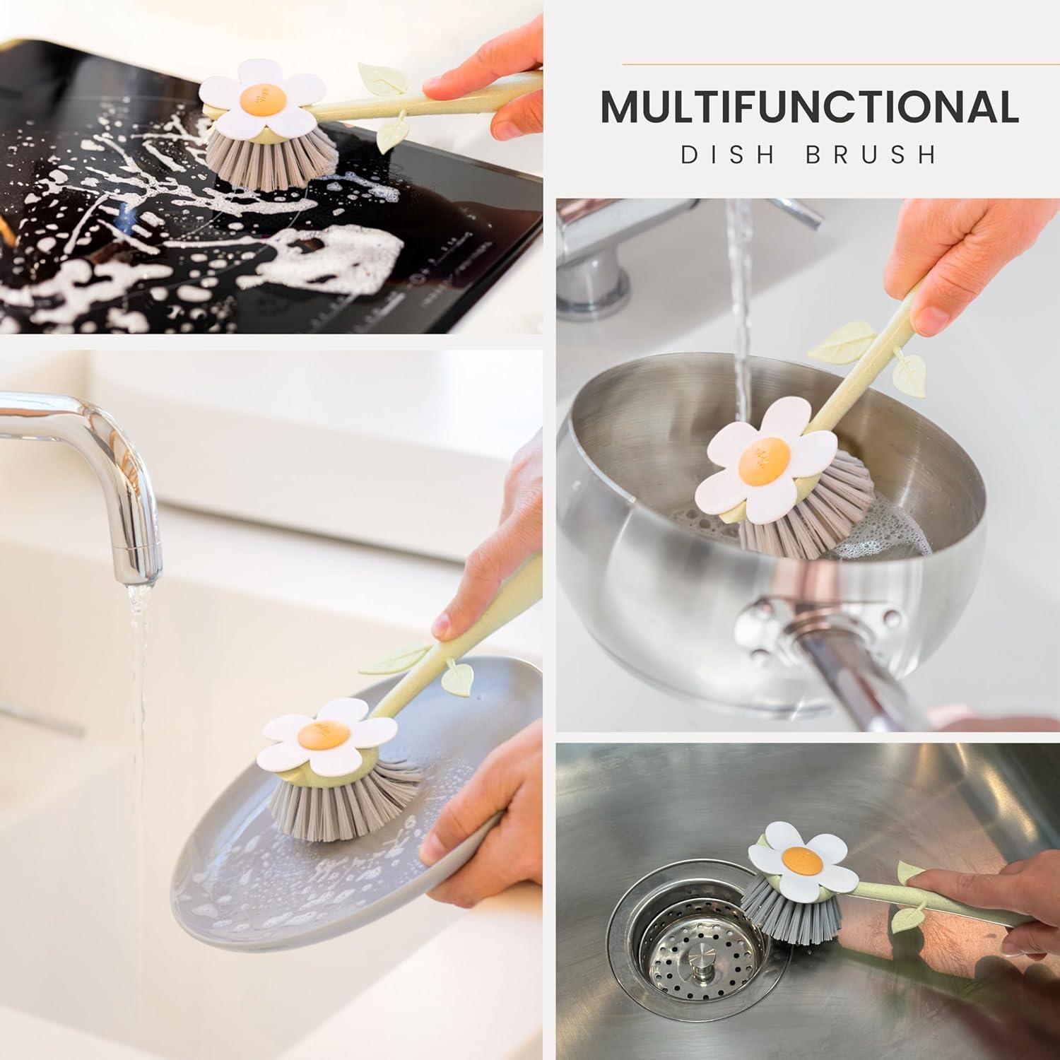 Cepillo de Platos Vigar con Soporte y Mango Ergonómico Naranja