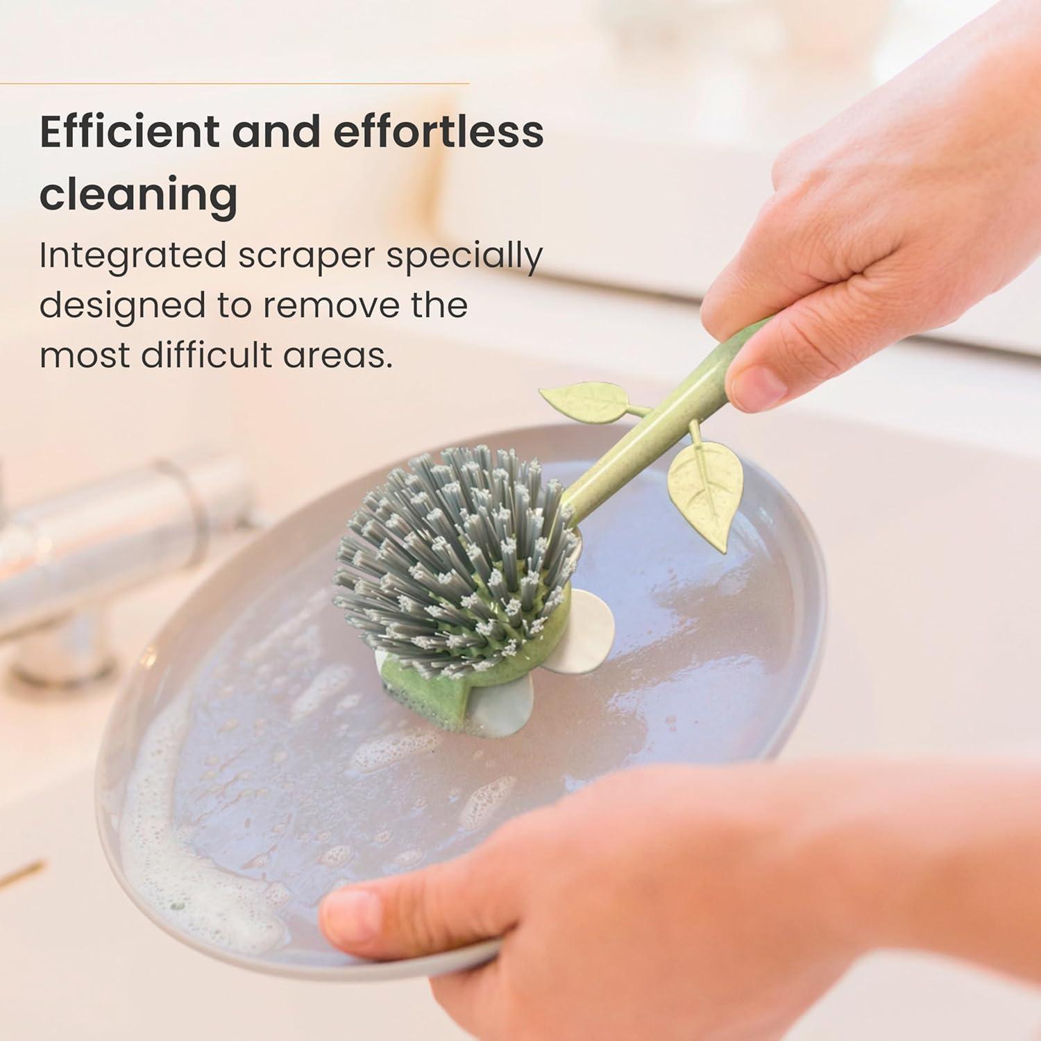 Cepillo de Platos Vigar con Soporte y Mango Ergonómico Naranja