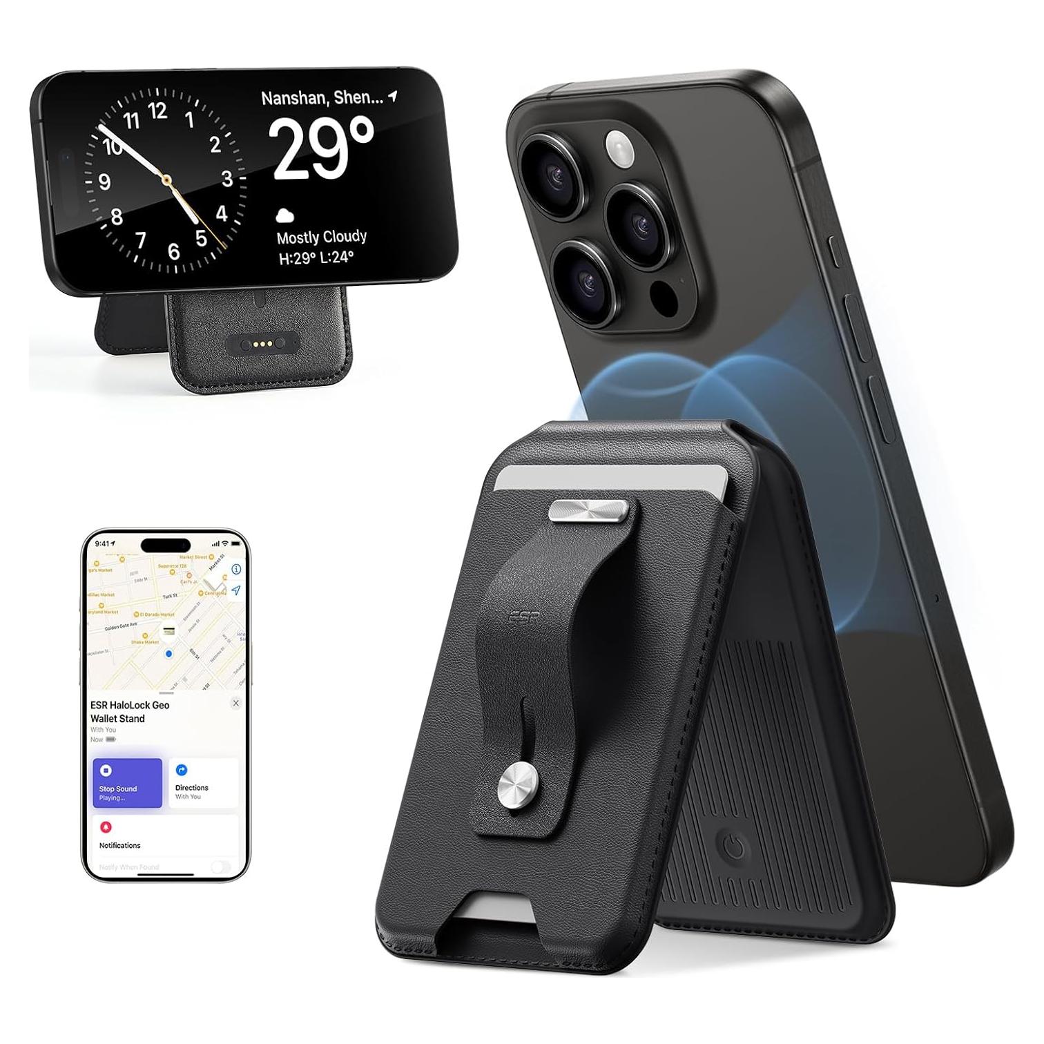 Cartera MagSafe ESR con Encontrar Mi para iPhone 12-16, Negro