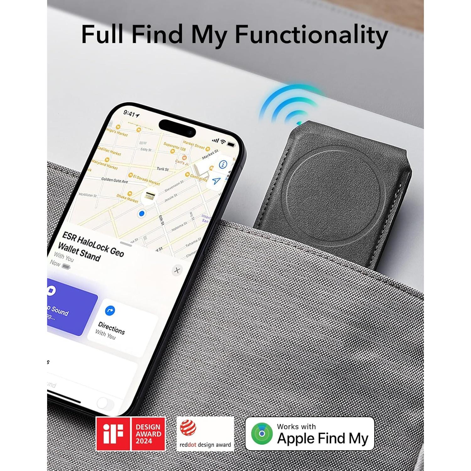 Cartera MagSafe ESR con Encontrar Mi para iPhone 12-16, Negro