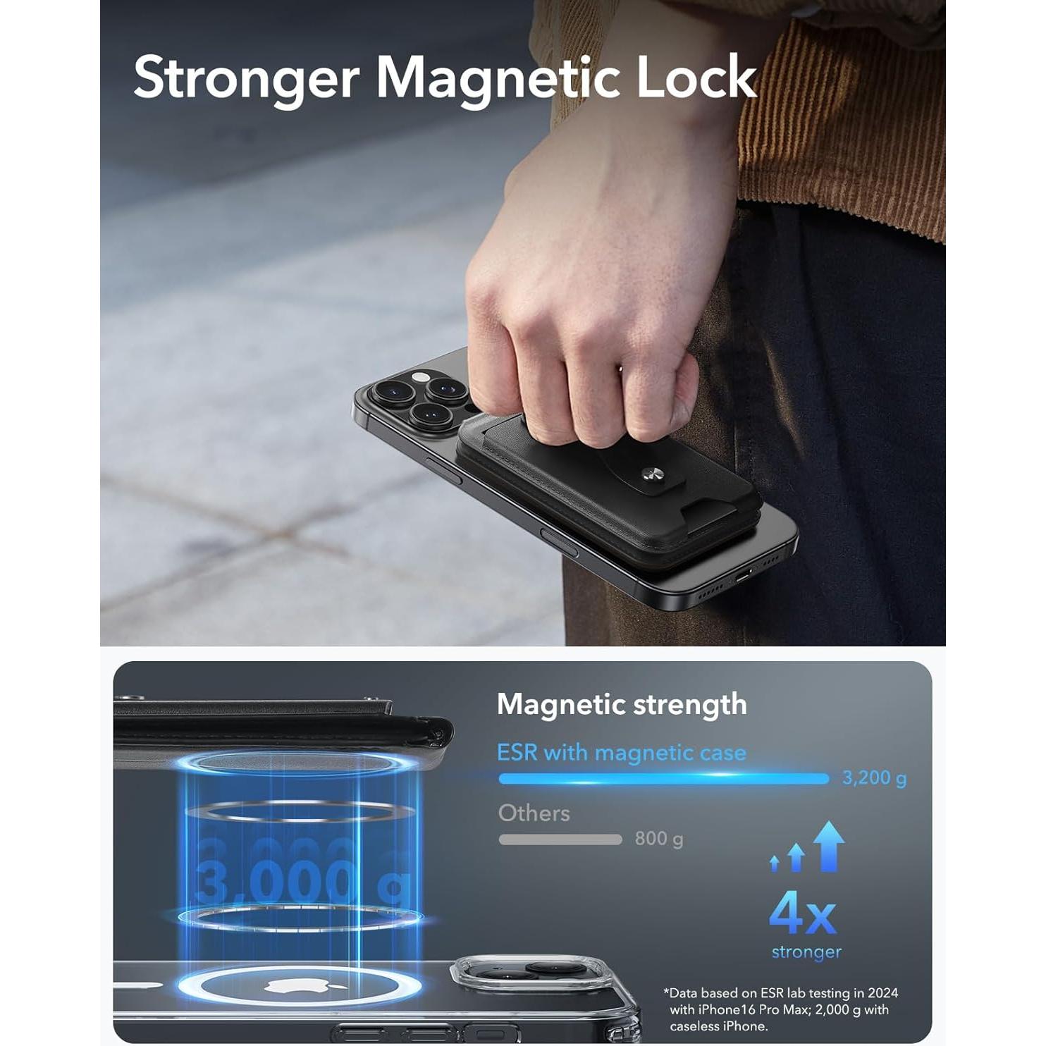 Cartera MagSafe ESR con Encontrar Mi para iPhone 12-16, Negro