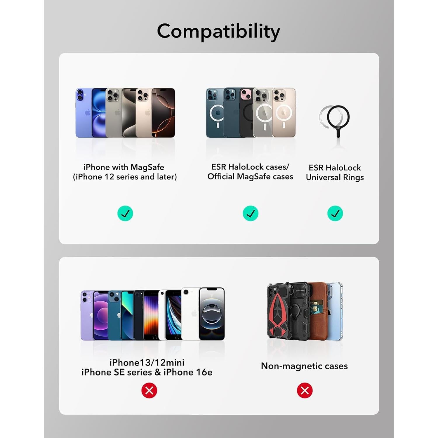 Cartera MagSafe ESR con Encontrar Mi para iPhone 12-16, Negro