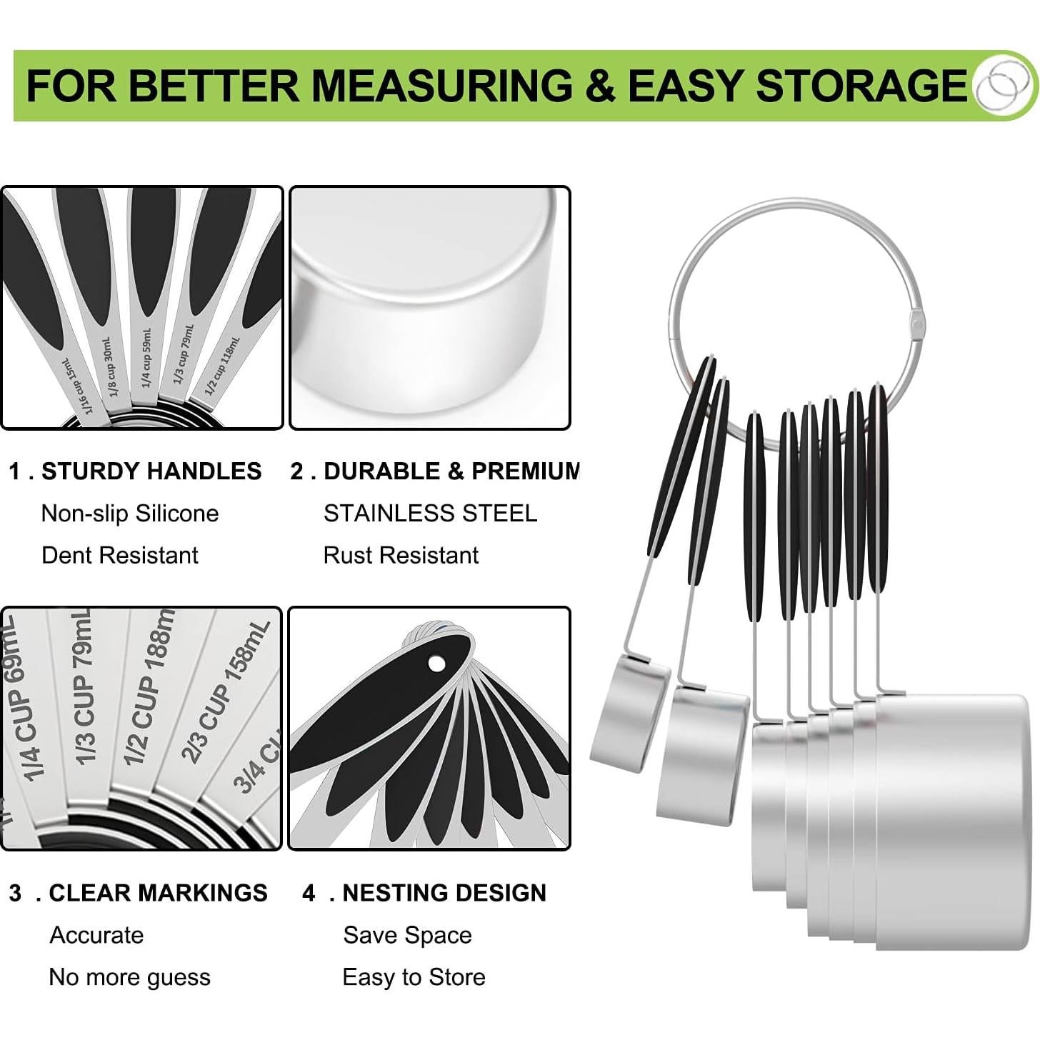 Set de 20 Tazas y Cucharas Medidoras Wildone Acero Inoxidable