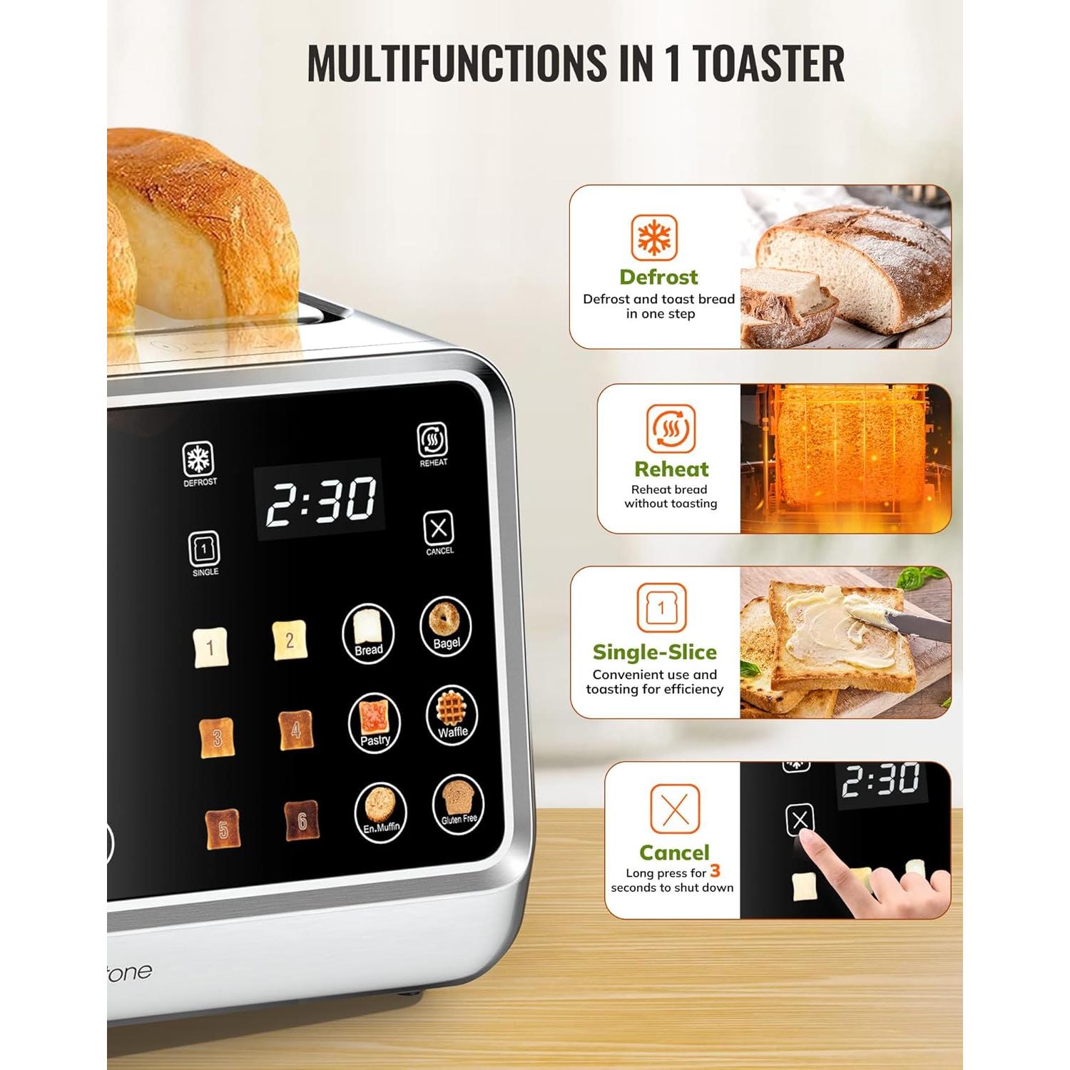 Tostadora Keenstone 4 Rebanadas Acero Inoxidable Digital