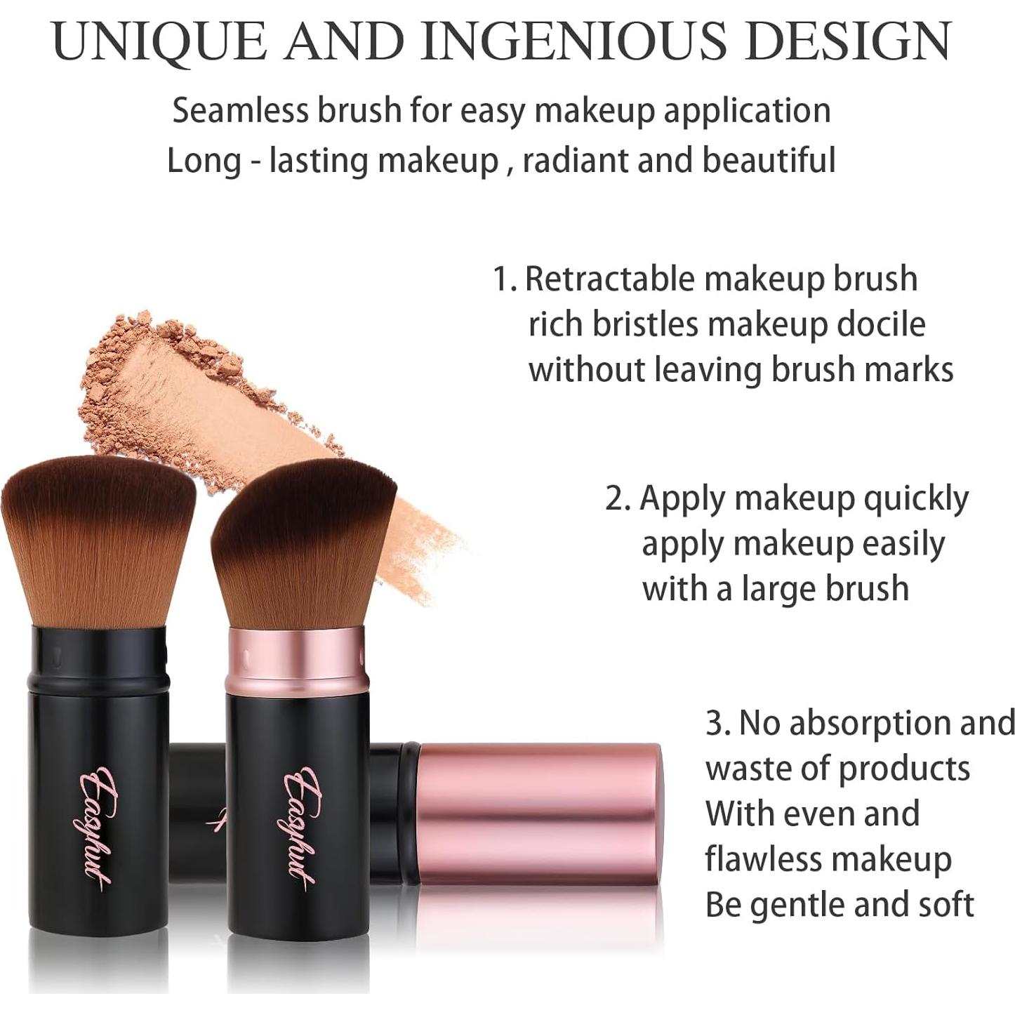 Juego de Brochas de Maquillaje Retráctiles Easyhut 2 Pcs Oro Rosa