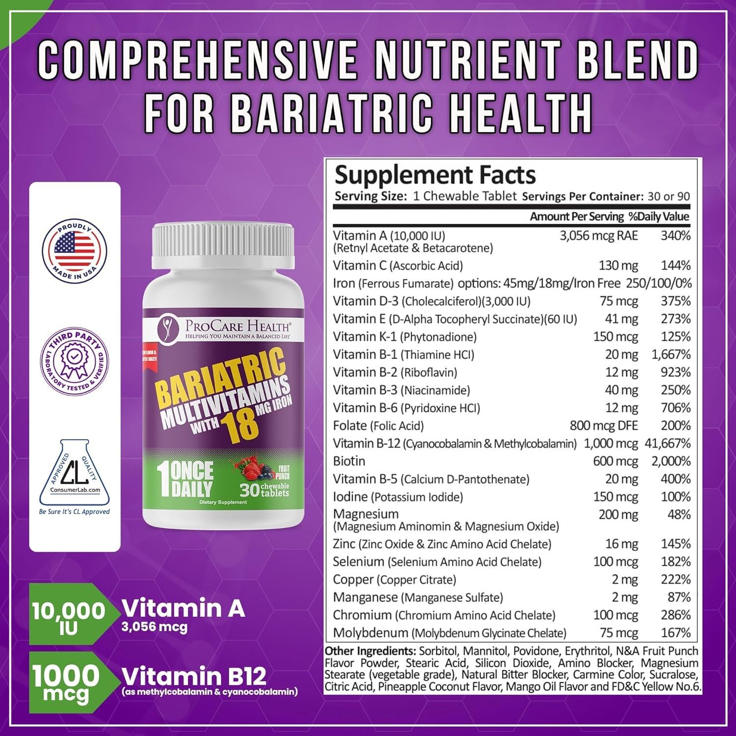 Multivitamina Masticable ProCare Health Bariátrica 30 Tabletas Fruta Punch