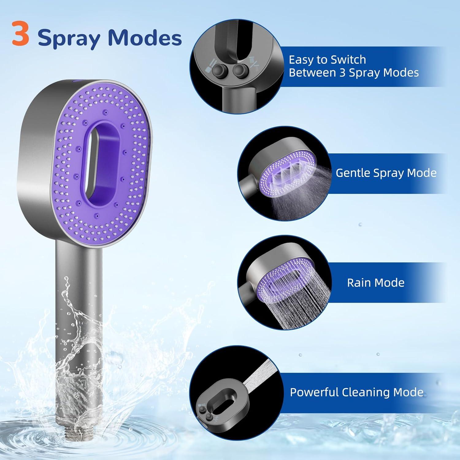 Cabezal de Ducha de Mano Hibbent con Filtro, Alta Presión 3 Modos