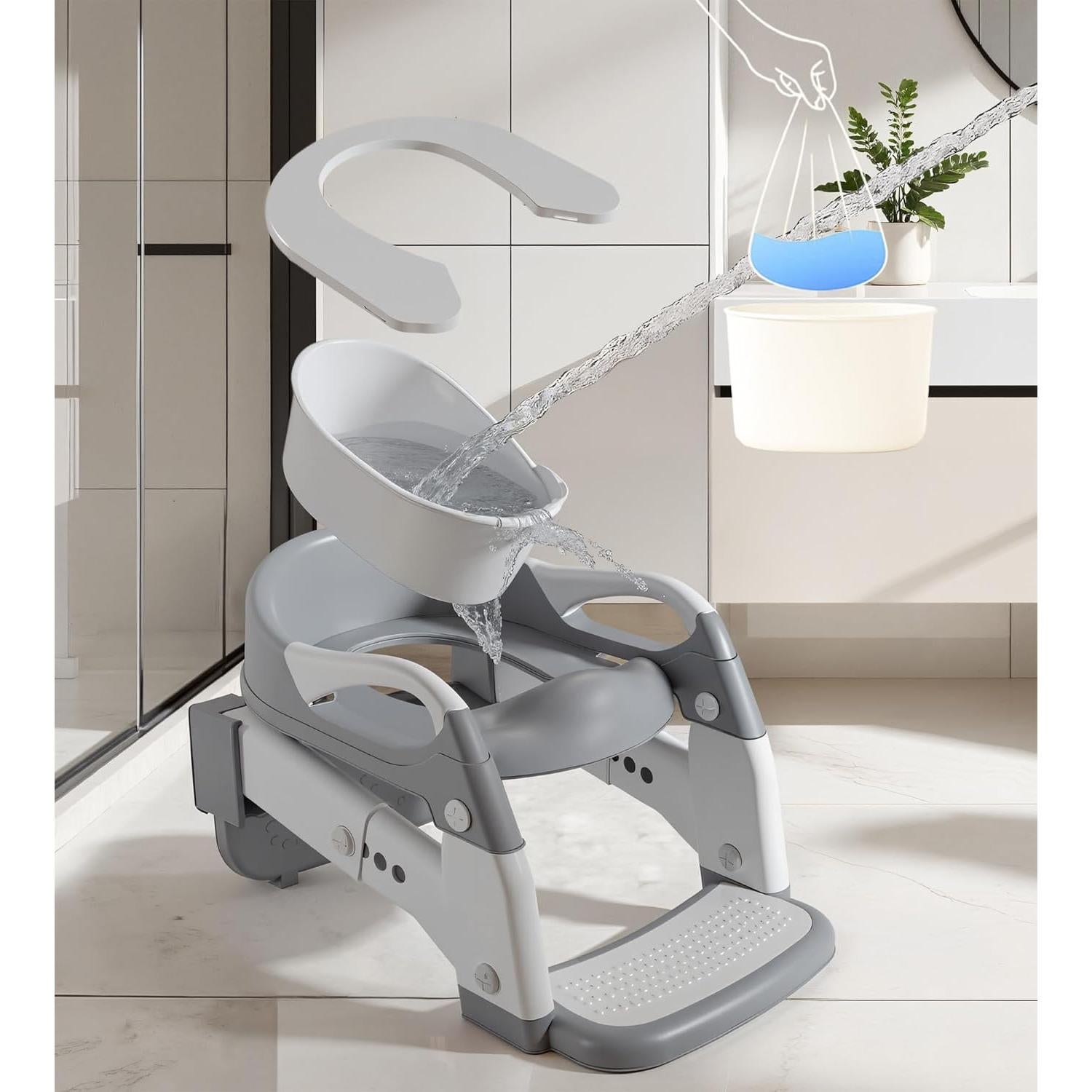 Asiento de Inodoro 2-en-1 ZBQ Gris para Entrenamiento de Potty