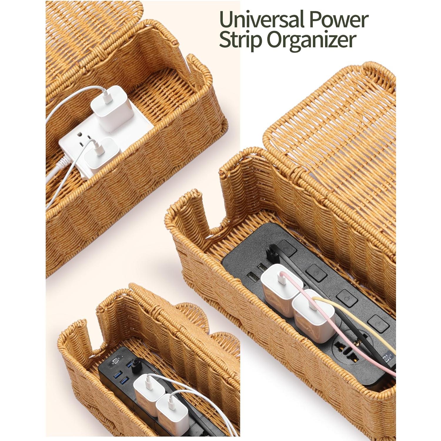 Caja Organizadora de Cables Tejida a Mano YECAYE - Estilo Ratán Natural