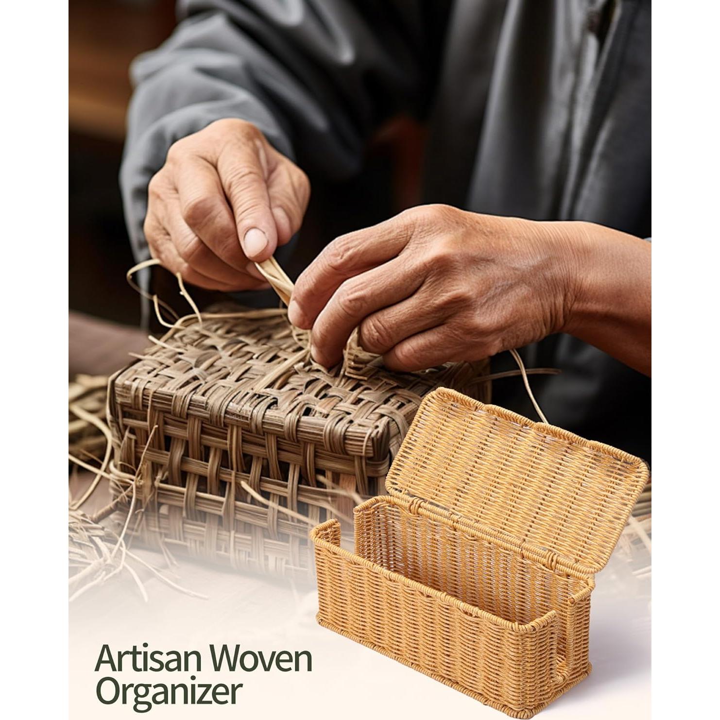 Caja Organizadora de Cables Tejida a Mano YECAYE - Estilo Ratán Natural