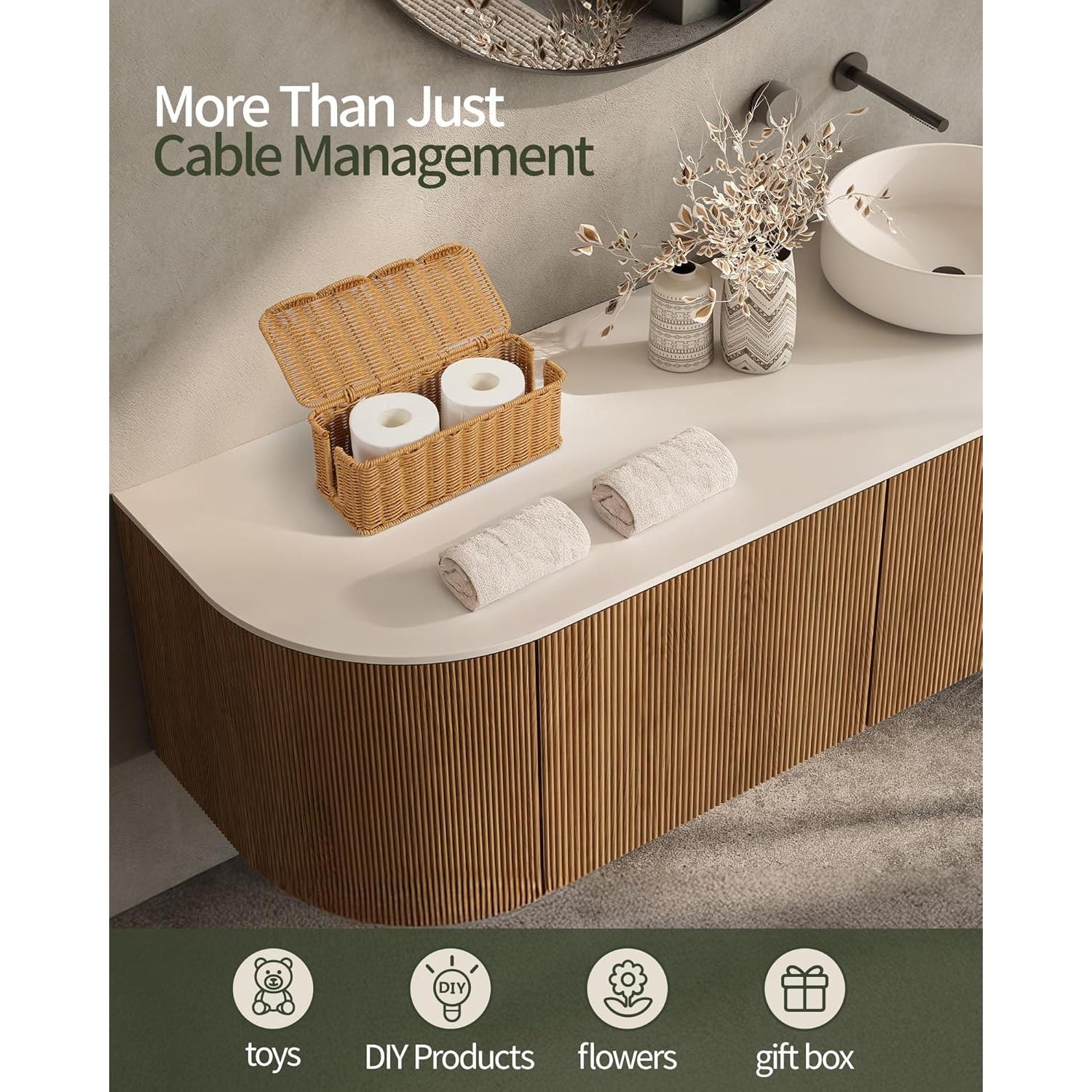 Caja Organizadora de Cables Tejida a Mano YECAYE - Estilo Ratán Natural