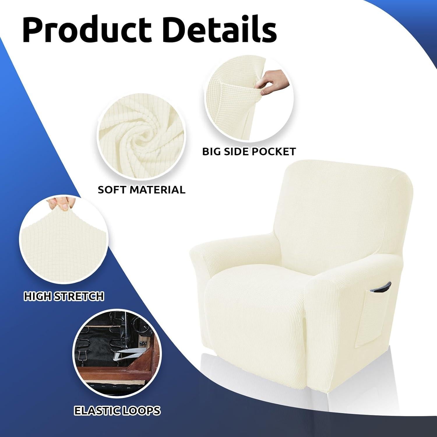 Funda de Sillón Reclinable KEKUOU Beige Elástica 61-94 cm