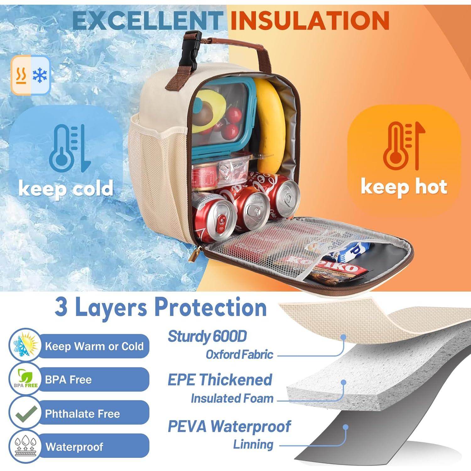 Bolsa de Almuerzo Aislada Genteen 5L Gris/Blanco para Oficina y Picnic