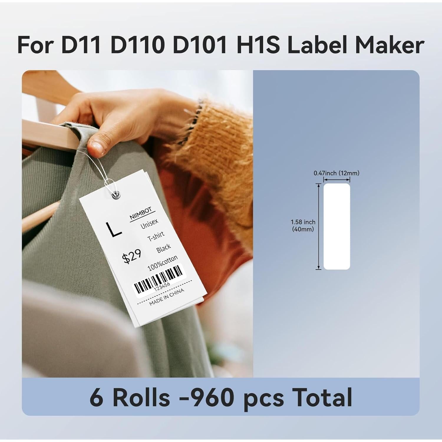 Cinta de Etiquetas NIIMBOT D11 - 6 Rollos 12x40mm Blancas