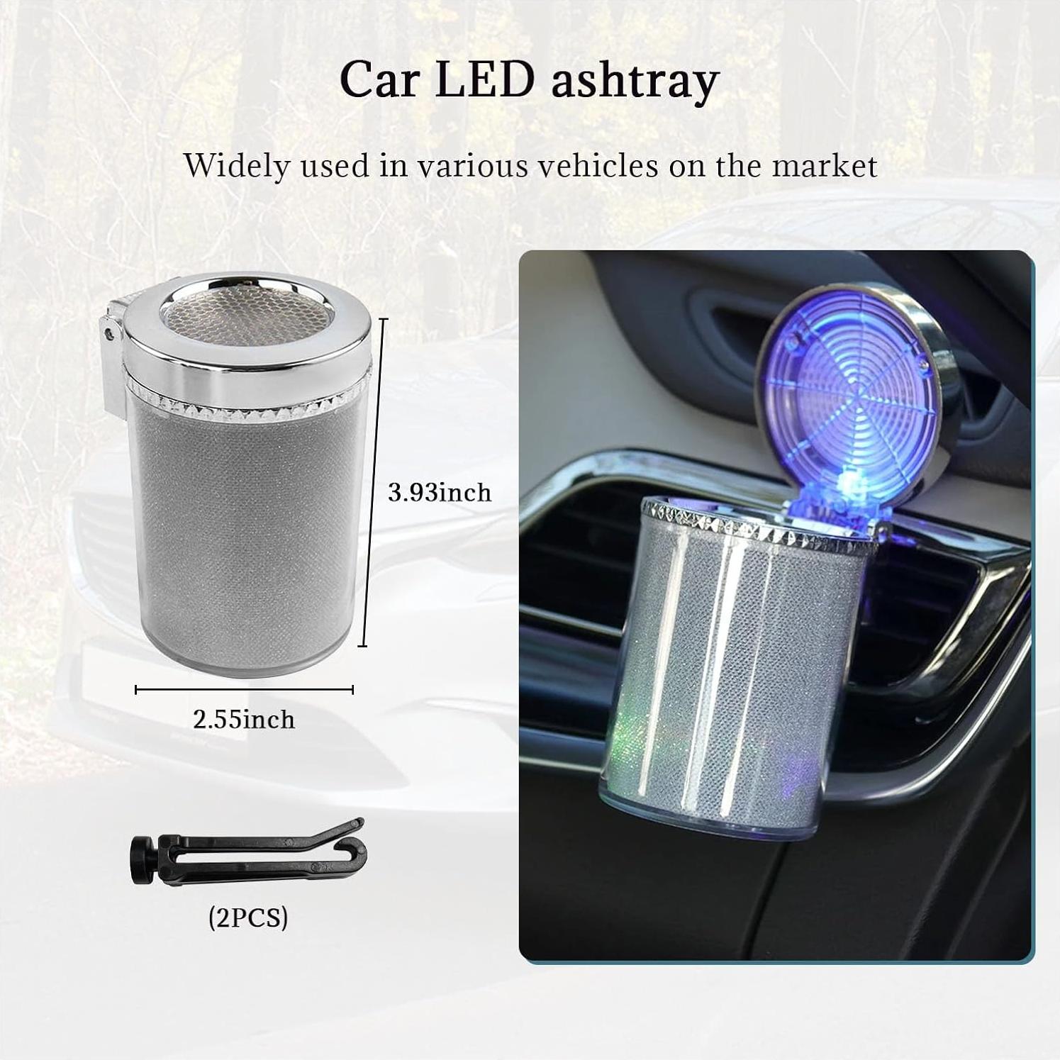 Cenicero de coche Dickno con luz LED azul y tapa abatible