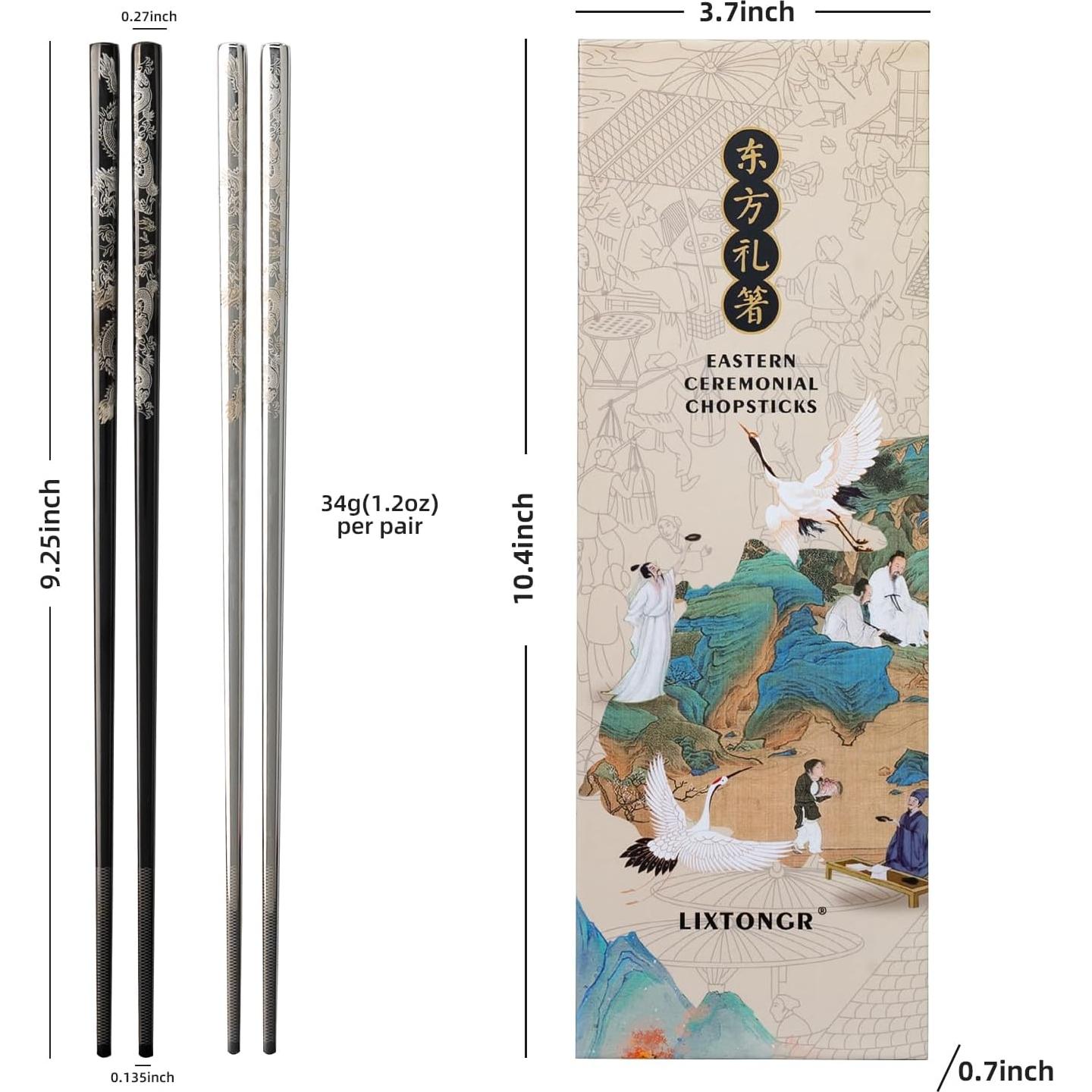 Juego de Palillos de Acero Inoxidable LIXTONGR 22.86 cm - Dragón y Fénix