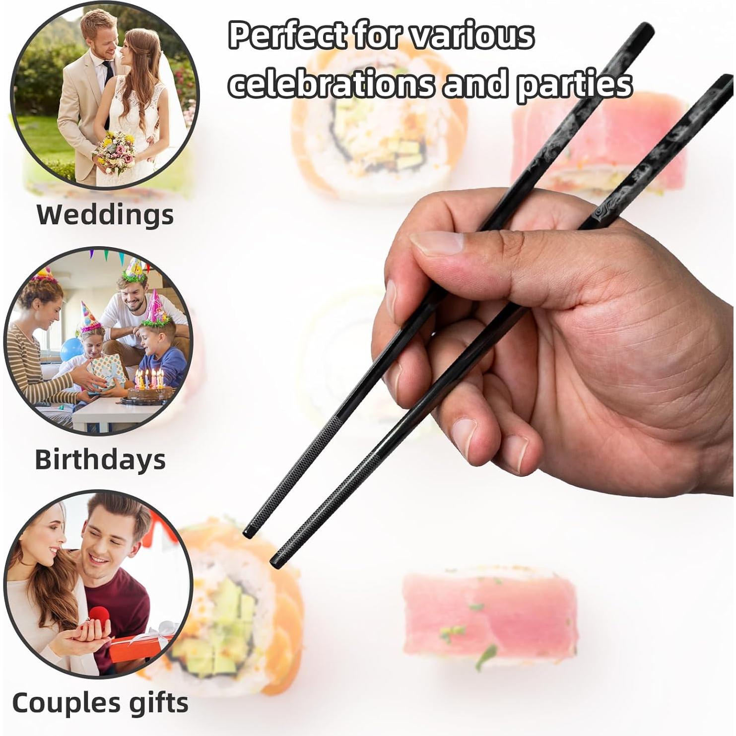 Juego de Palillos de Acero Inoxidable LIXTONGR 22.86 cm - Dragón y Fénix