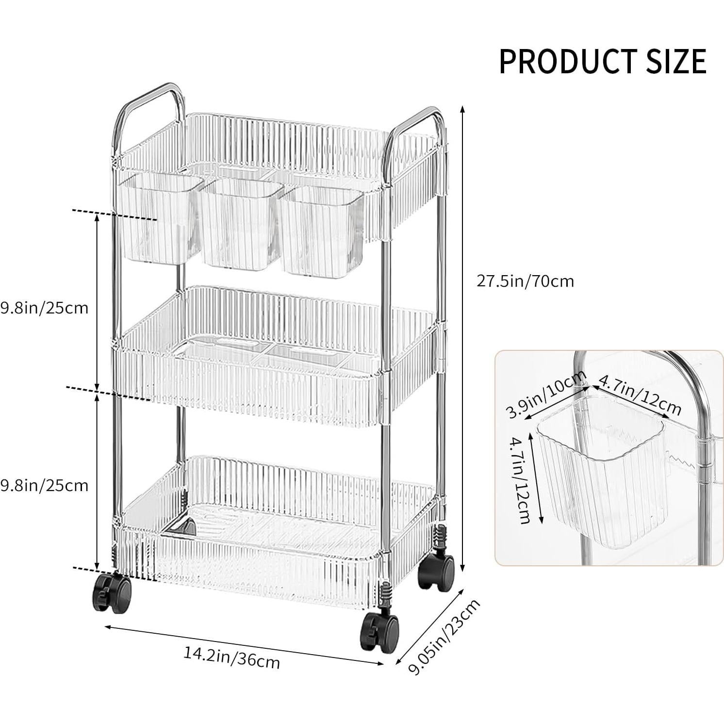 Carro Rodante de Almacenamiento DKALIO 3 Niveles Acrílico
