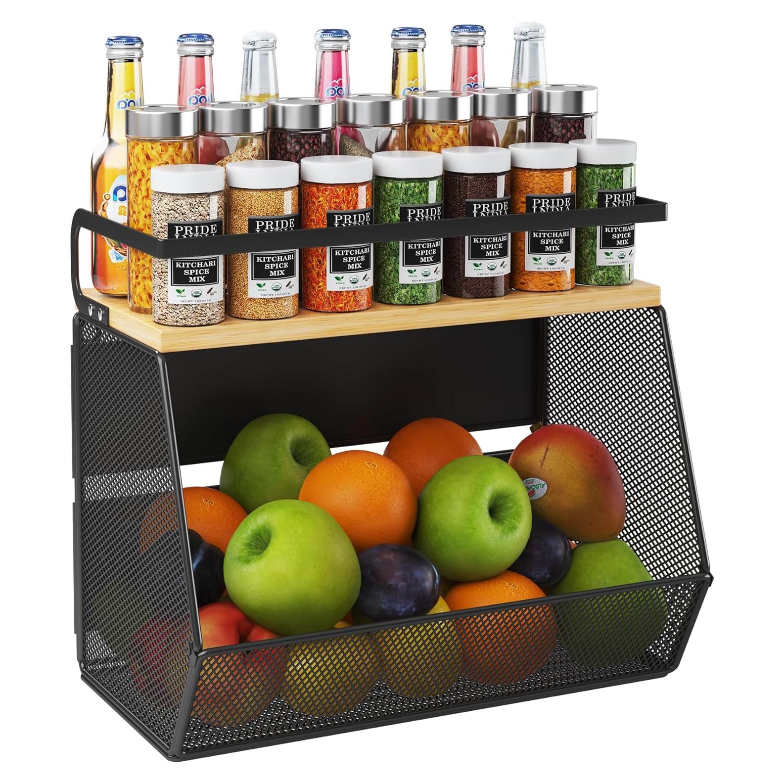 Estante Magnético Litwaro para Nevera con Malla y Bambú 35.1x17.3cm