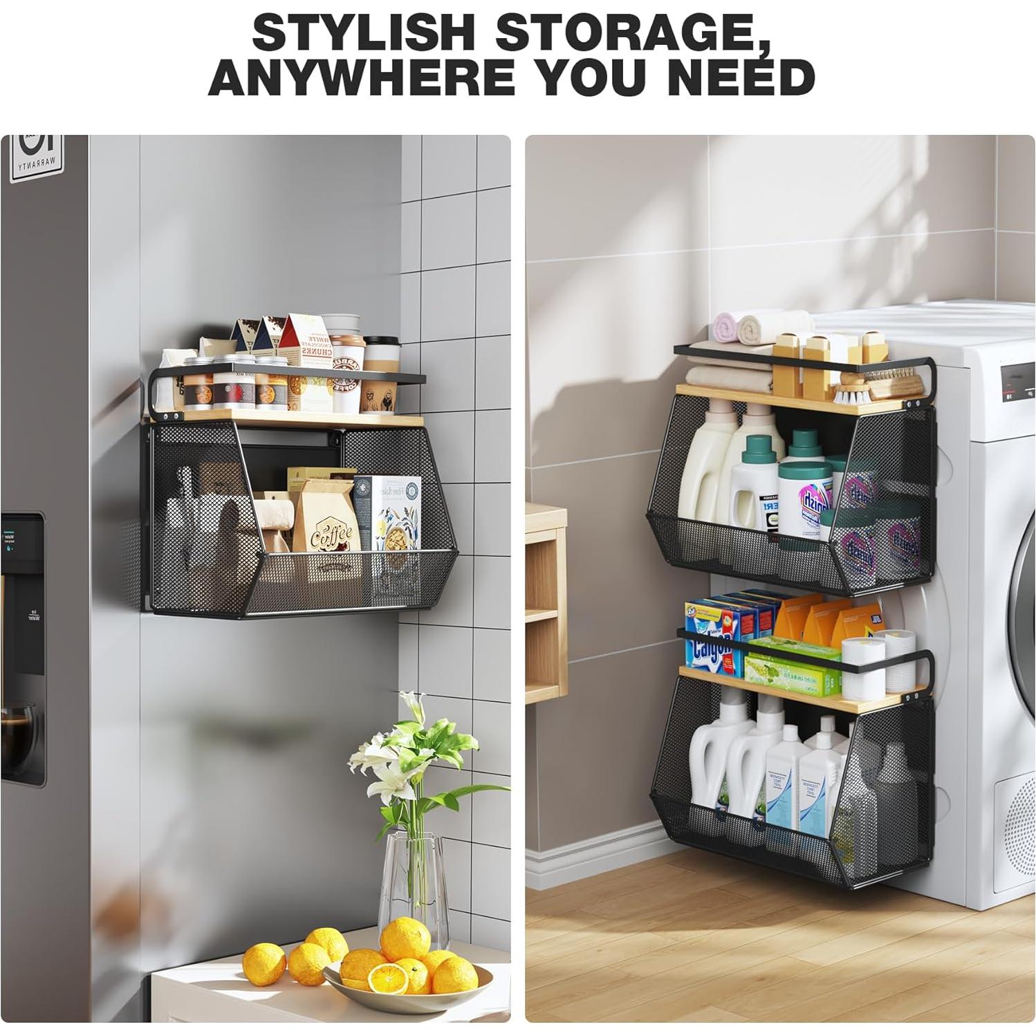 Estante Magnético Litwaro para Nevera con Malla y Bambú 35.1x17.3cm