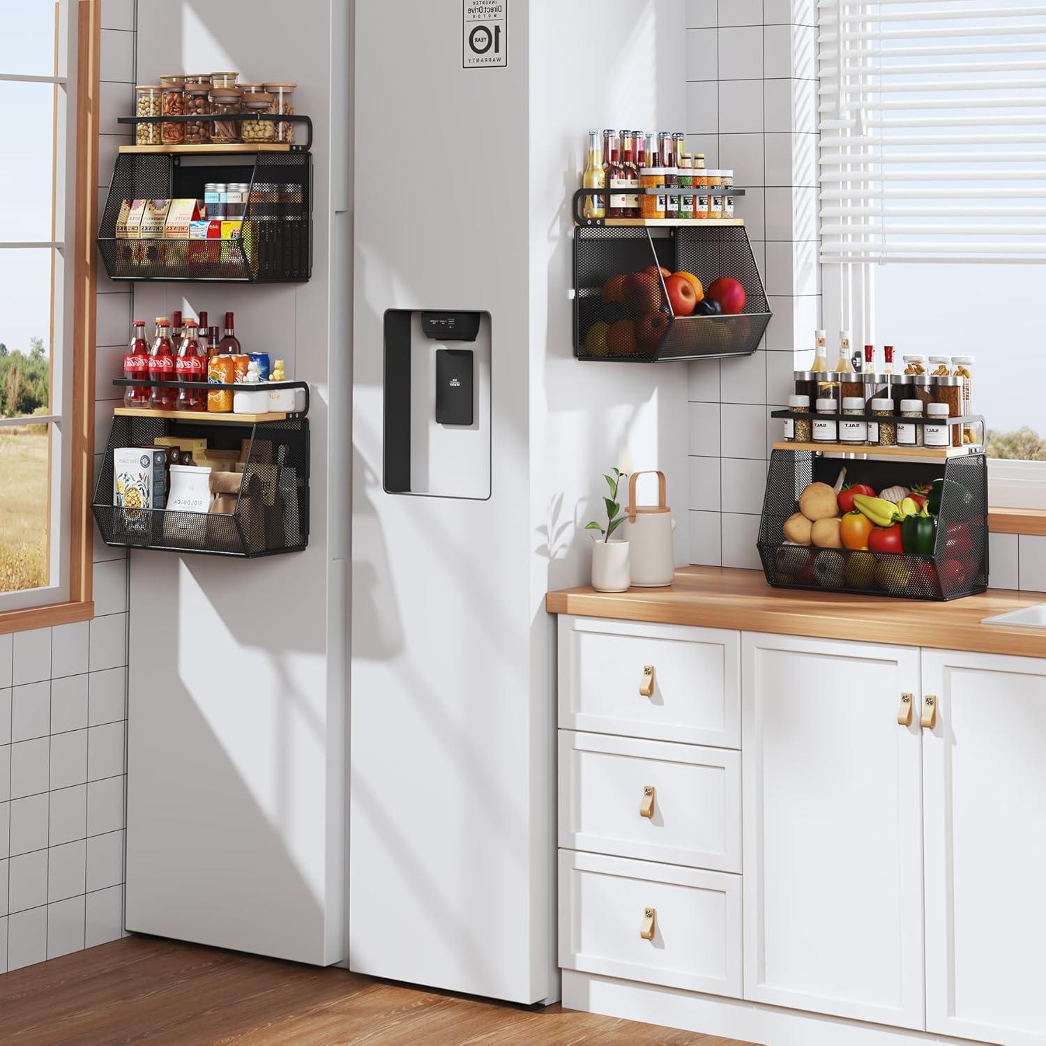 Estante Magnético Litwaro para Nevera con Malla y Bambú 35.1x17.3cm