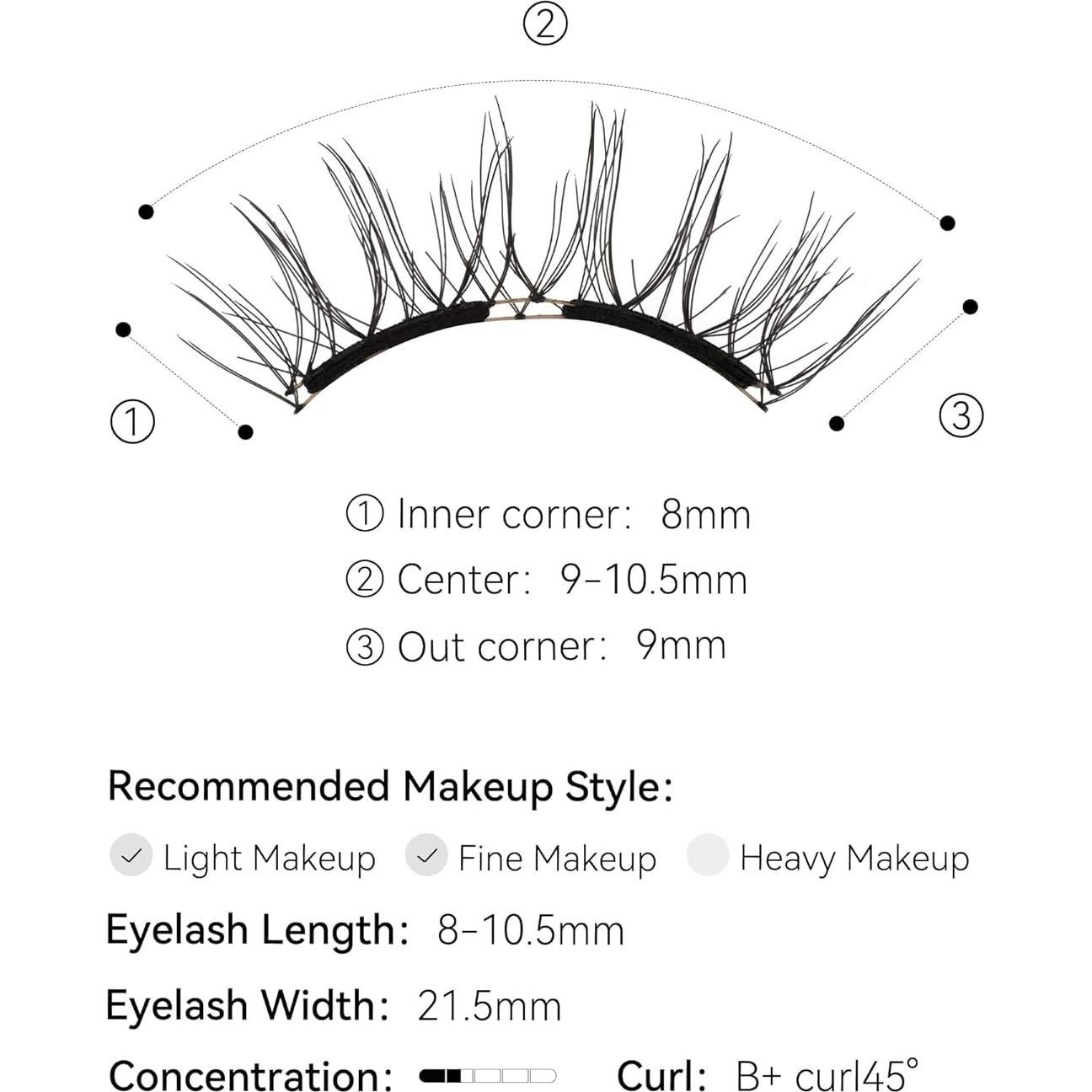 Magnetic Eyelashes with Applicator Kit, No.9 Plume Black, Reusable Magnetic Lashes without Eyeliner, Glue-free False Lashes, Waterproof, Lightweight, Suit for Natural Makeup