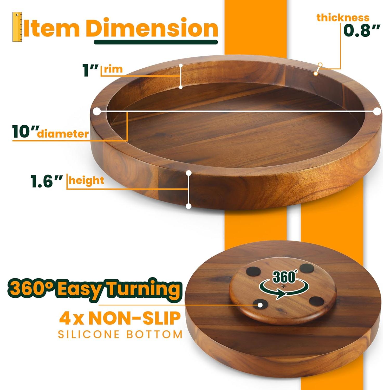 Organizador Lazy Susan 25.4 cm Tidita de Madera de Acacia