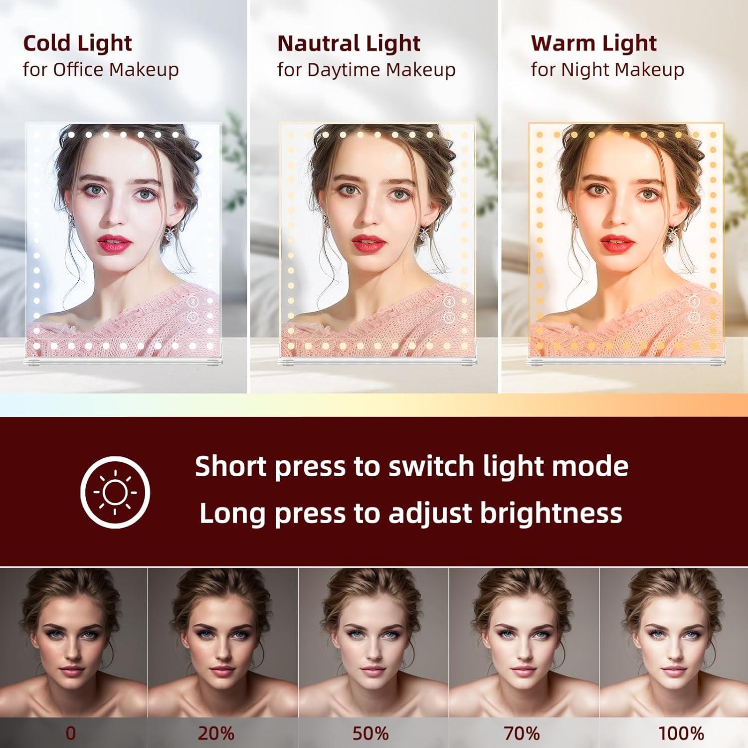 Espejo de Maquillaje VANITII LED 30.48x22.86cm 3 Modos Luz