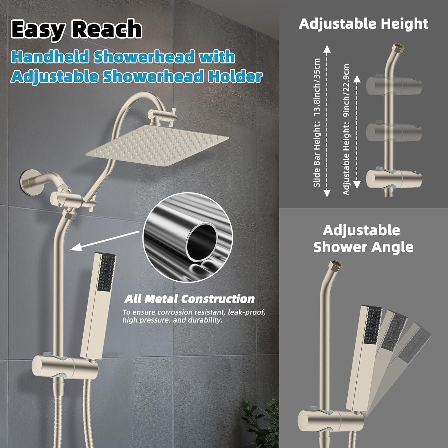 Cabezal de Ducha de Lluvia Hibbent 10'' con Ducha de Mano 4 Modos