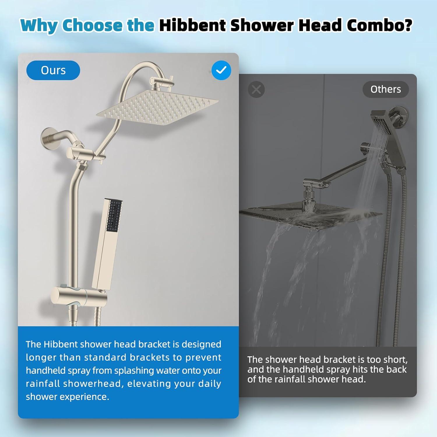 Cabezal de Ducha de Lluvia Hibbent 10'' con Ducha de Mano 4 Modos