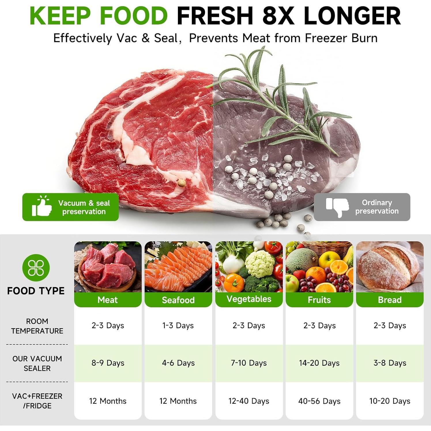 Sellador al Vacío Vixino TS con 40 Bolsas y Manguera 95Kpa