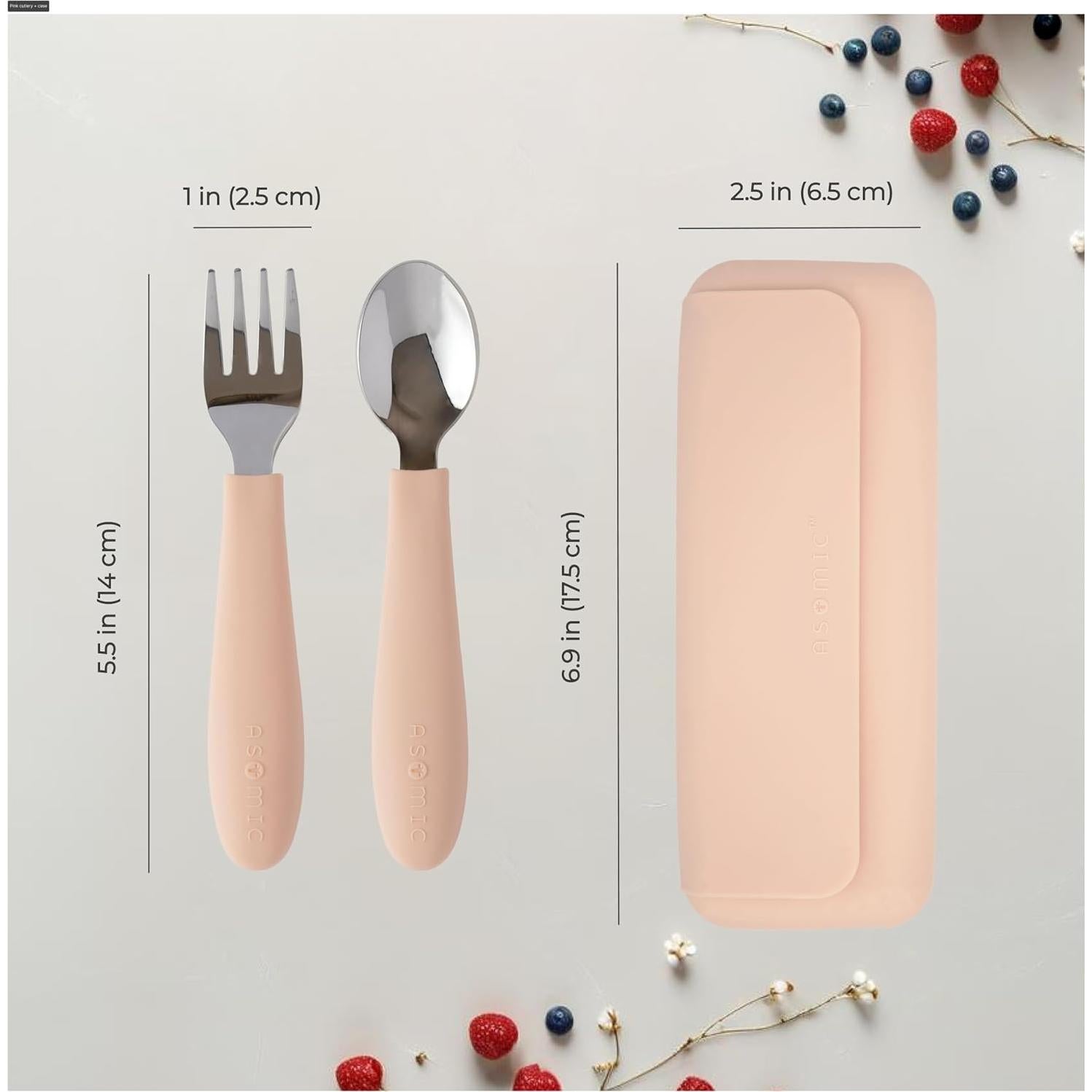 Juego de Utensilios para Niños ASOMIC Acero Inoxidable Rosa