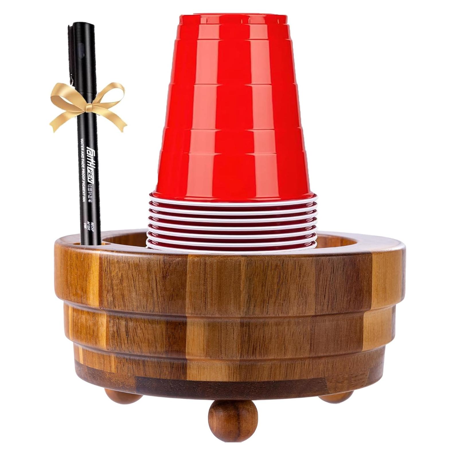 Soporte para Tazas de Madera de Acacia con Ranura 16x16x8.9 cm