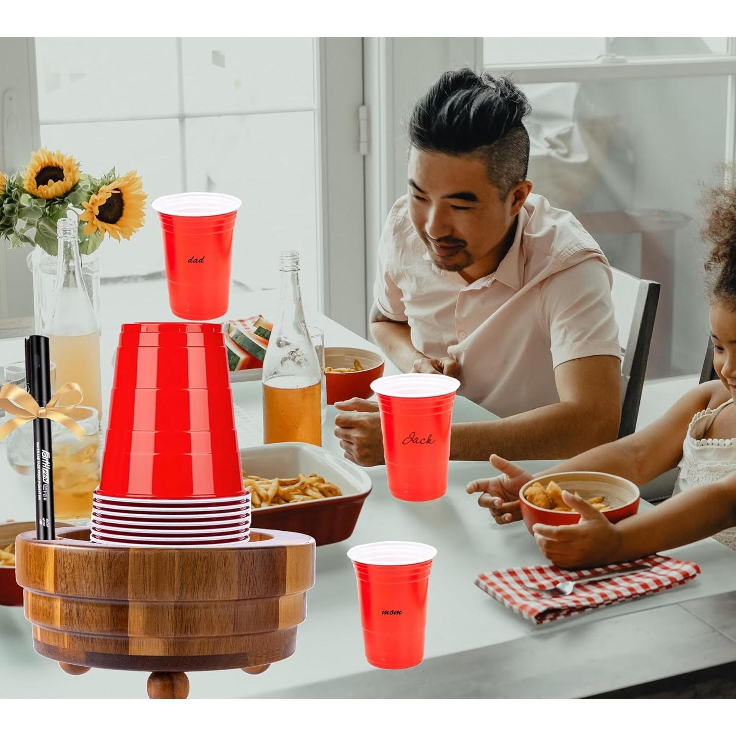 Soporte para Tazas de Madera de Acacia con Ranura 16x16x8.9 cm