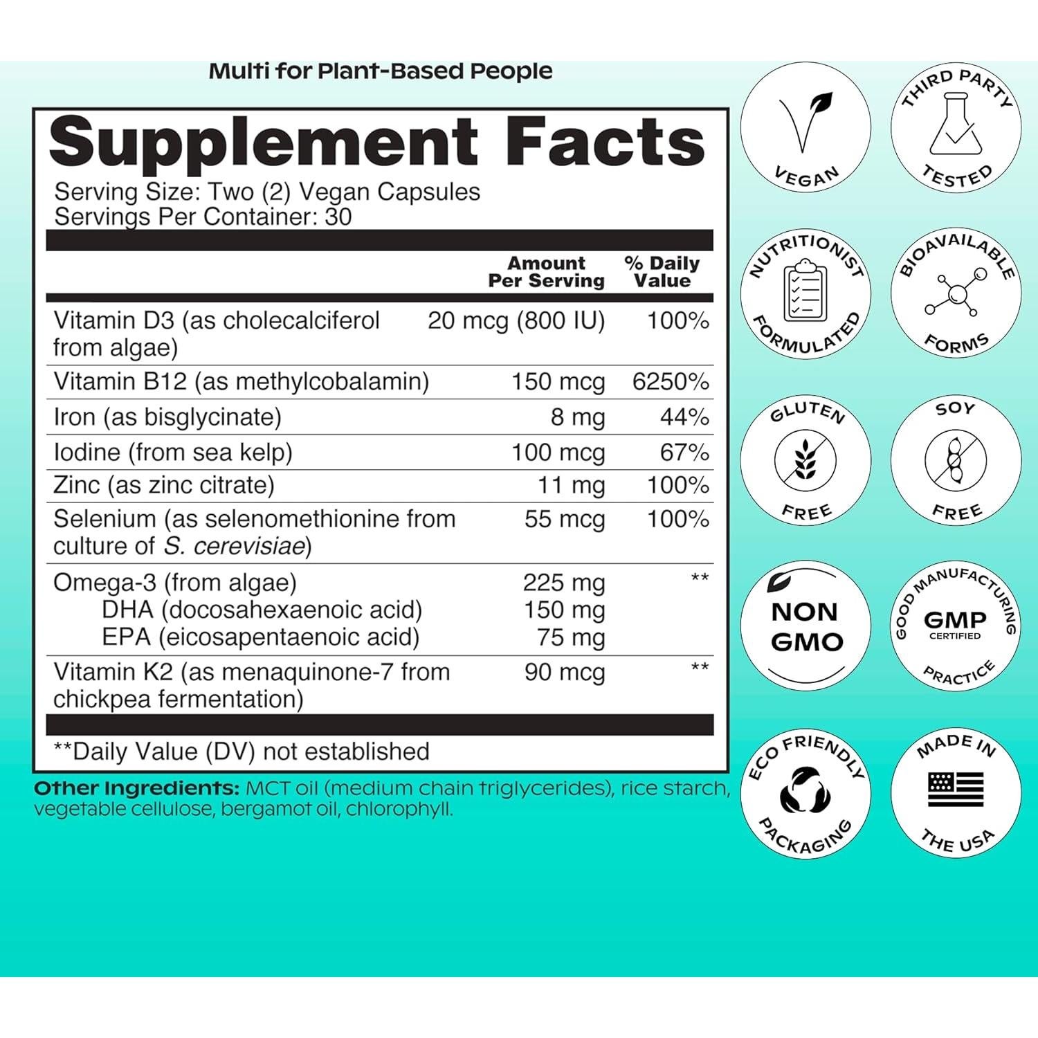Multivitamina Vegana Wholier Omega-3 DHA EPA 60 Cápsulas