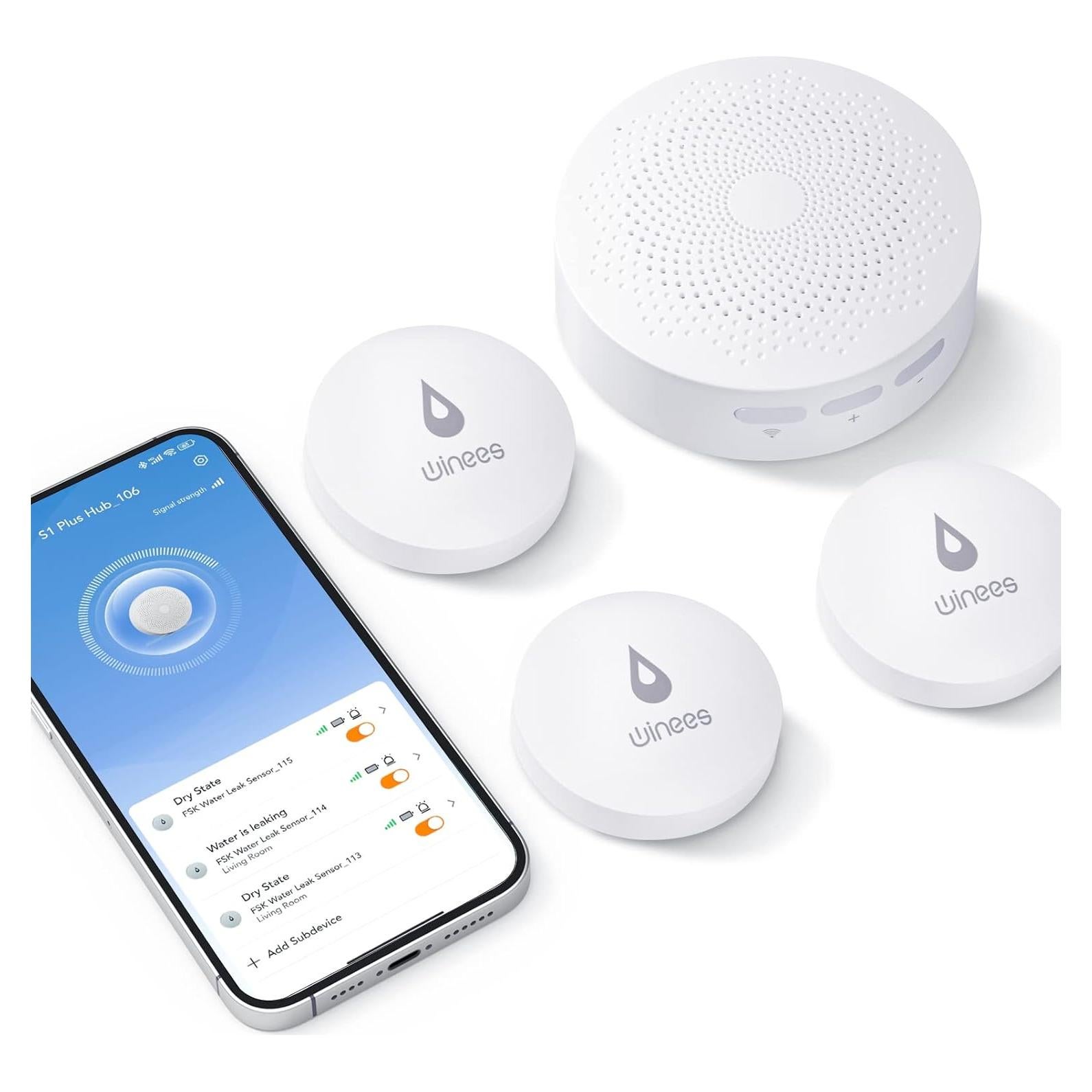 Detector de Fugas de Agua WiFi Winees S1 Plus, 3 Sensores