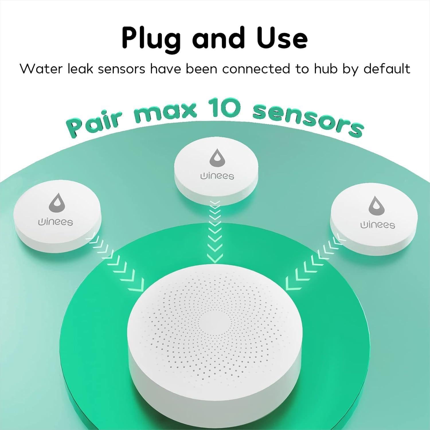 Detector de Fugas de Agua WiFi Winees S1 Plus, 3 Sensores