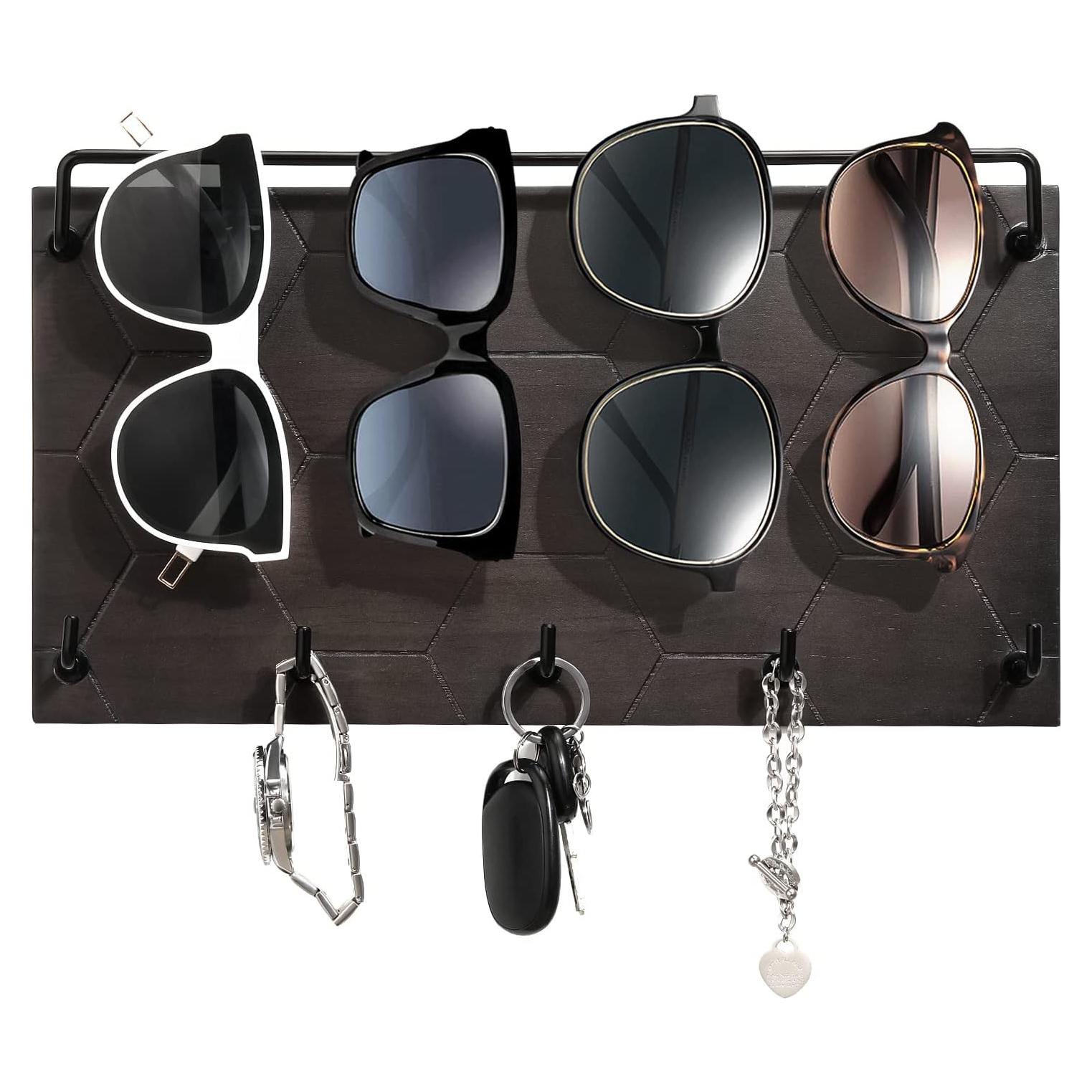 Organizador de Gafas de Sol y Llaves Emibele, Madera Gris, 5 Ganchos