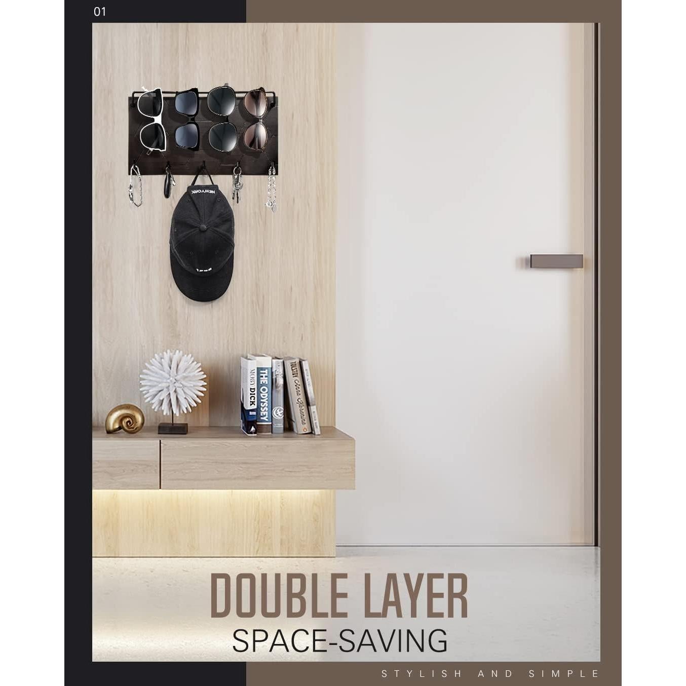 Organizador de Gafas de Sol y Llaves Emibele, Madera Gris, 5 Ganchos