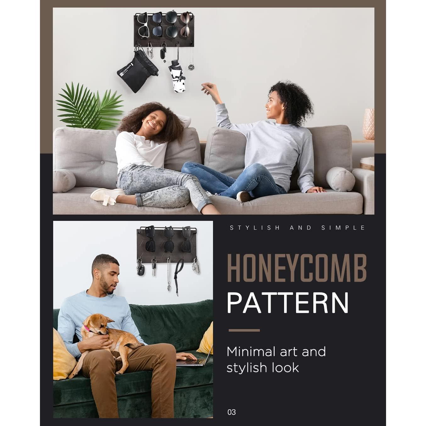 Organizador de Gafas de Sol y Llaves Emibele, Madera Gris, 5 Ganchos