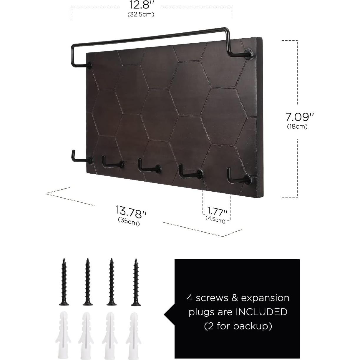 Organizador de Gafas de Sol y Llaves Emibele, Madera Gris, 5 Ganchos