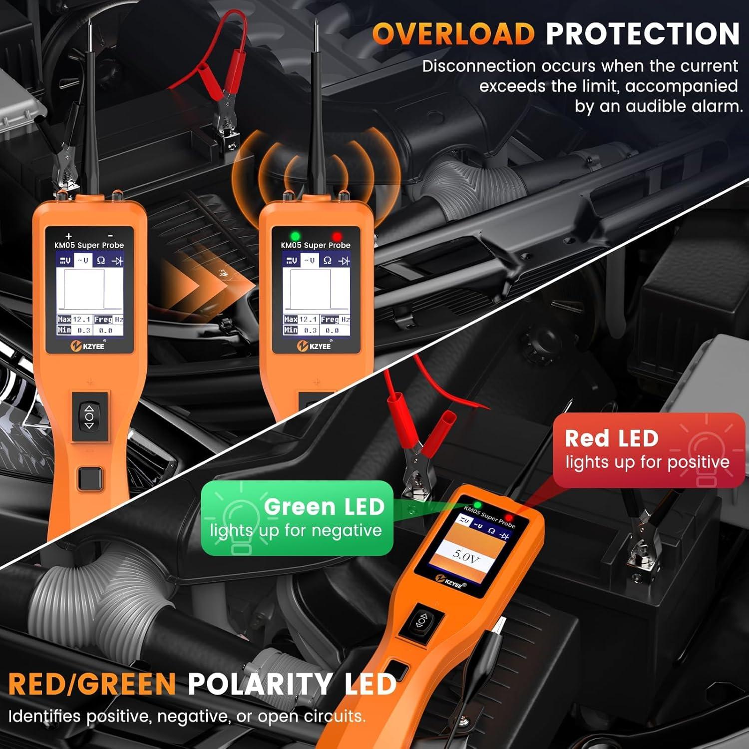 Probador de Circuito KZYEE KM05 12V/24V - 4 Modos, Diodo, Continuidad