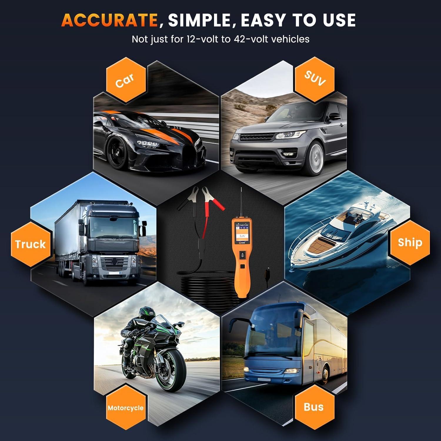 Probador de Circuito KZYEE KM05 12V/24V - 4 Modos, Diodo, Continuidad