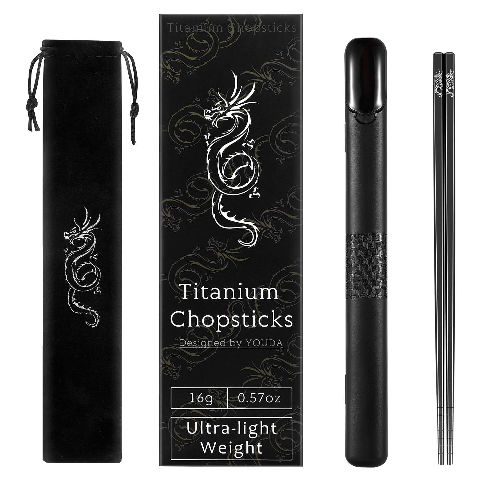 Palillos de Titanio Youda 1 Par con Estuche Negro 23 cm