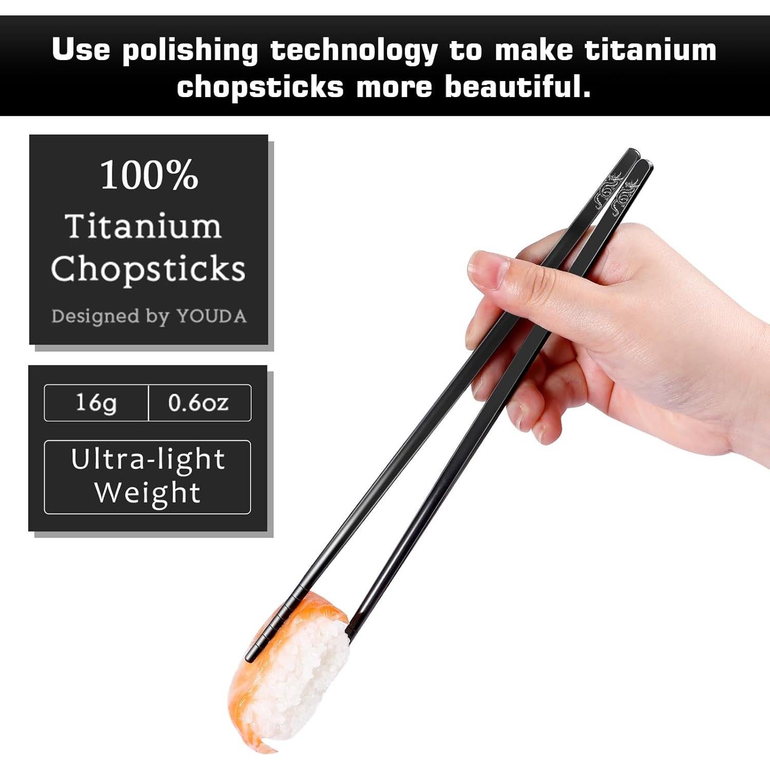 Palillos de Titanio Youda 1 Par con Estuche Negro 23 cm